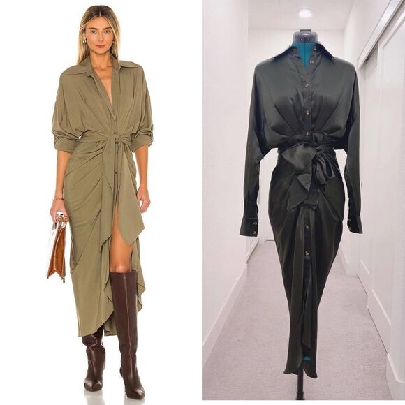 Divine Heritage Silk button up dress green - Picture 3 of 15